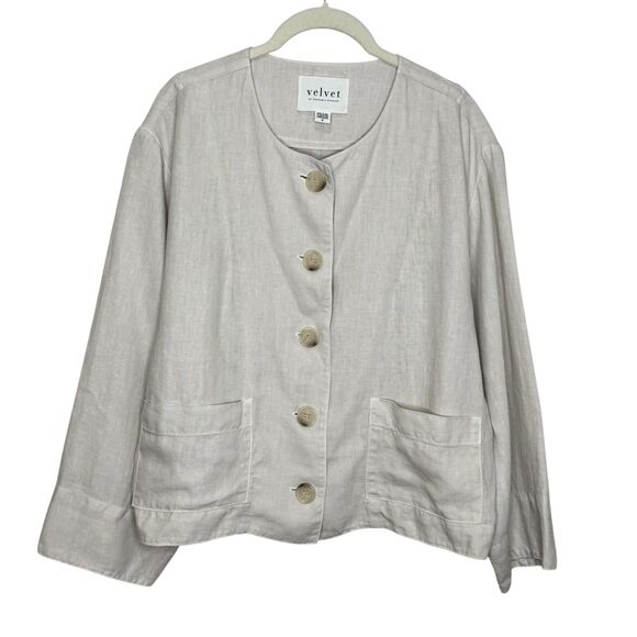 Velvet by Graham & Spencer Jacket Small Beige 100% Linen Button Front Lagenlook - Picture 1 of 7